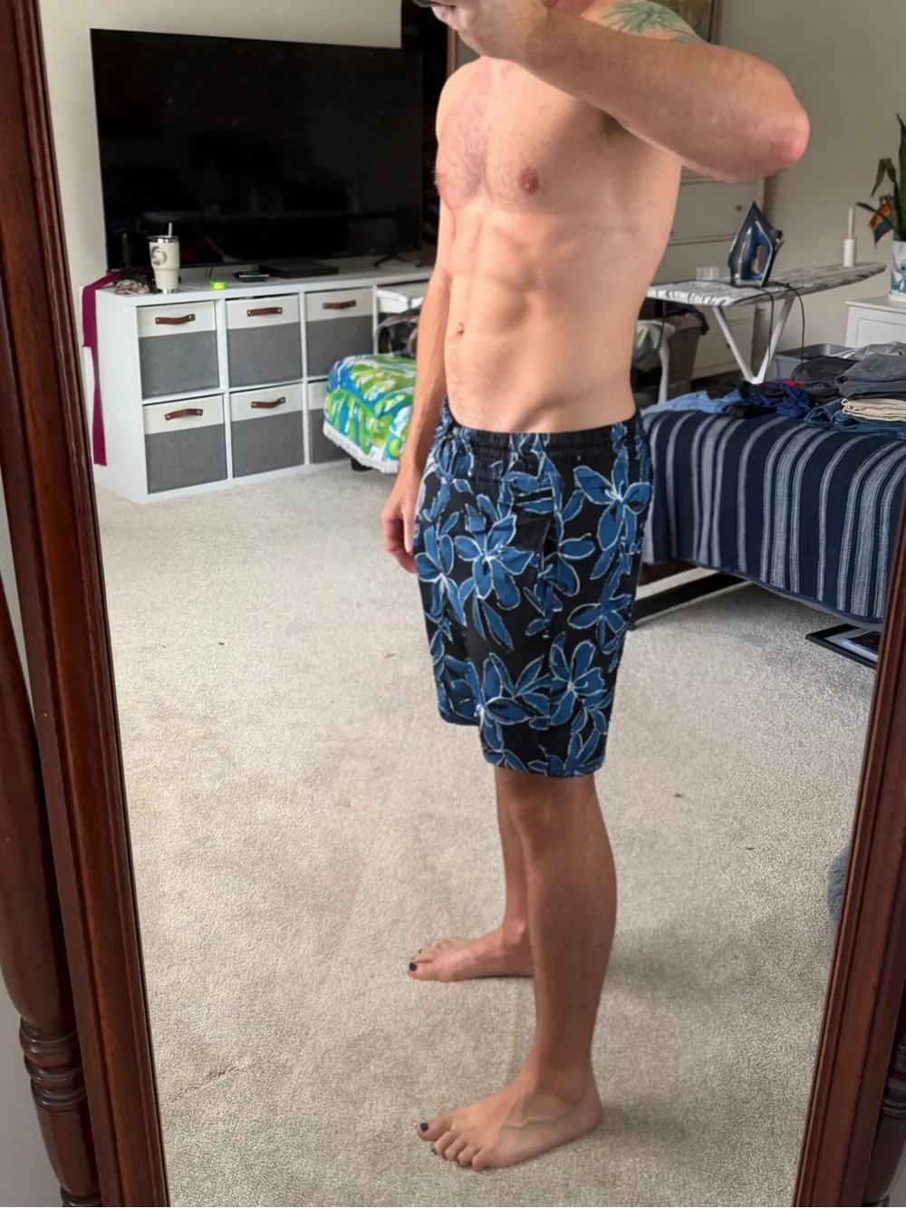 Men’s Hollister Black Swim Board Shorts with Blue Floral Print XXL